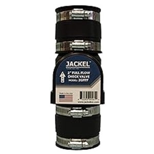 Pictured is Jackel 2GP-FF 2 inch Traditional flapper style Sump Pump Check Valve, slip x slip connectors. 
